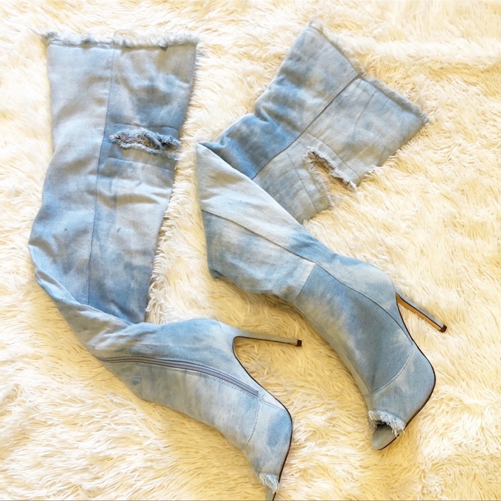 NWT STONEWASH OVERKNEE HEEL BOOTS